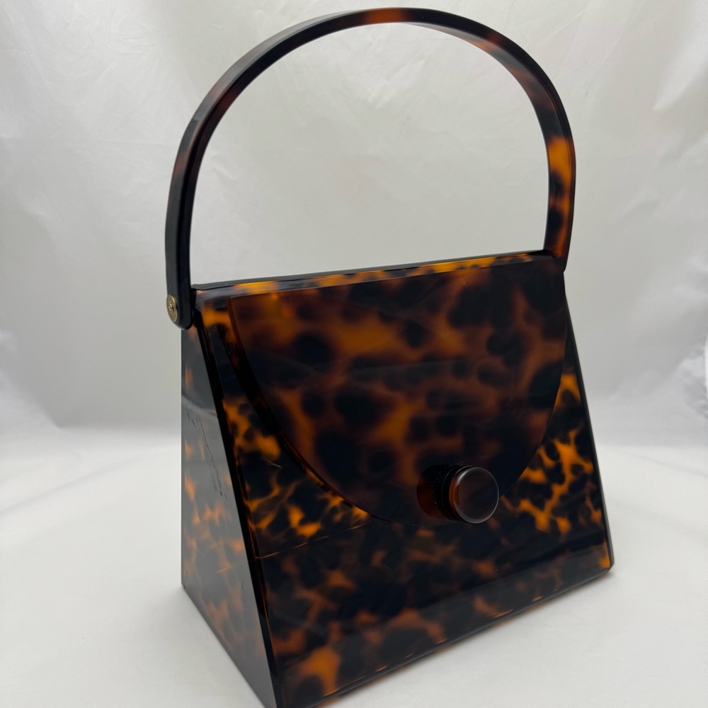 ✨ Rare Anthropologie Rae of Light Top Handle Acrylic Bag Tortoise Shell Purse - Picture 7 of 17